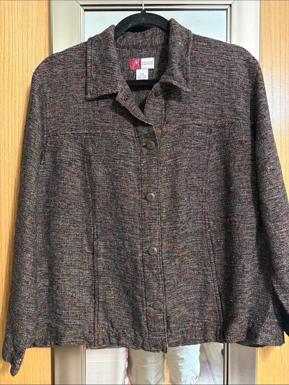 JM Collection size 18W Multicolor Tweed Button-Front Jacket Multi Color Speckle